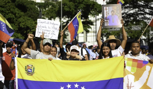 aksi buruh Venezuela di Caracas menuntut pembebasan Nicolas Maduro