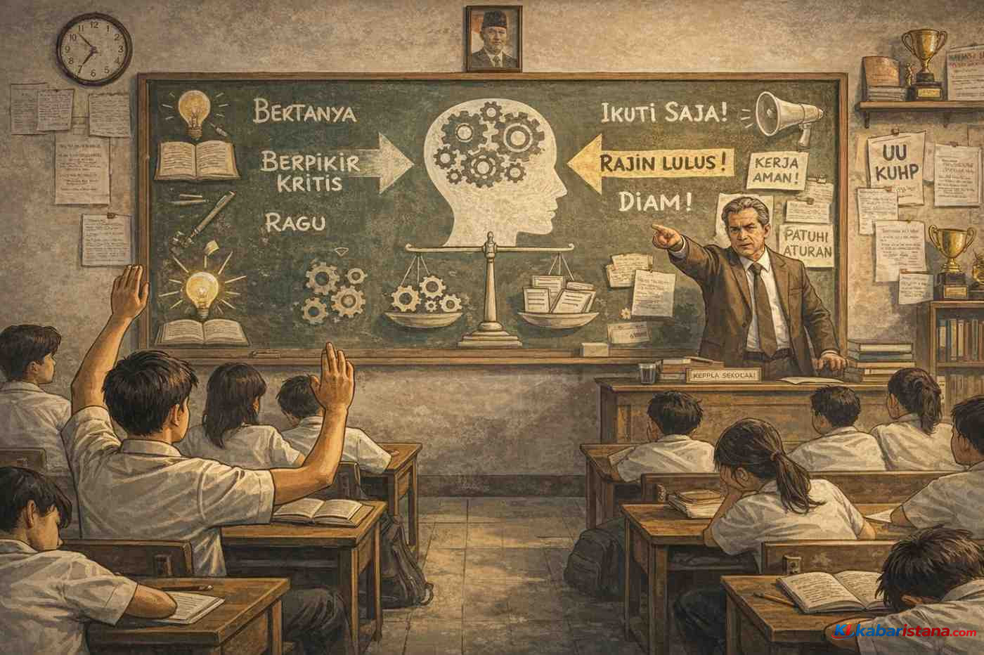 Pendidikan kritis di sekolah Indonesia masih lemah, terlihat dari suasana ruang kelas yang menekankan kepatuhan dan kelulusan dibandingkan kemampuan berpikir kritis siswa.