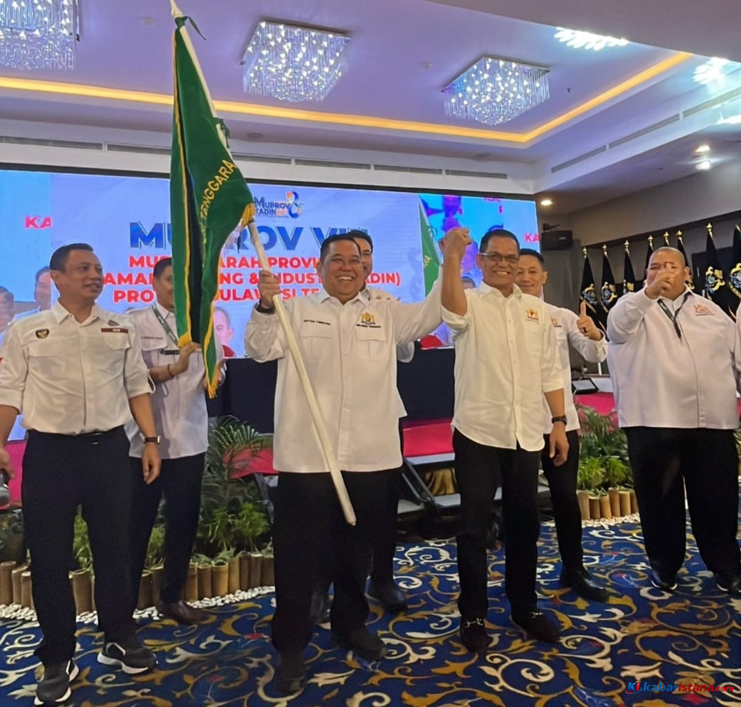 Anton Timbang terpilih kembali sebagai Ketua Umum Kadin Sultra 2026–2031 dan mengangkat bendera Kadin dalam Musprov VIII di Kendari.
