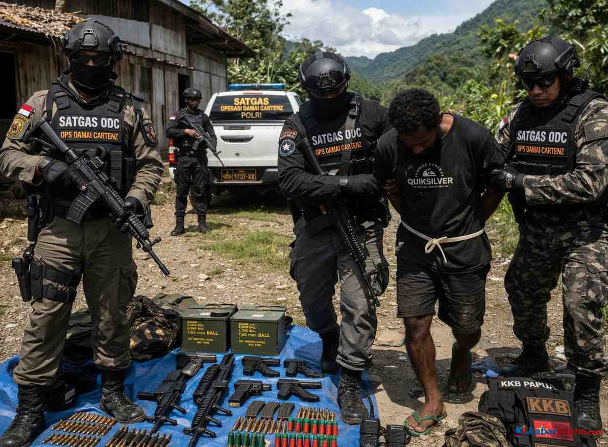 Petugas Satgas ODC mengamankan tersangka jaringan senjata KKB Papua di wilayah Papua