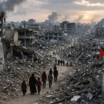 gencatan senjata Gaza dilanggar terlihat dari kehancuran bangunan di Jalur Gaza