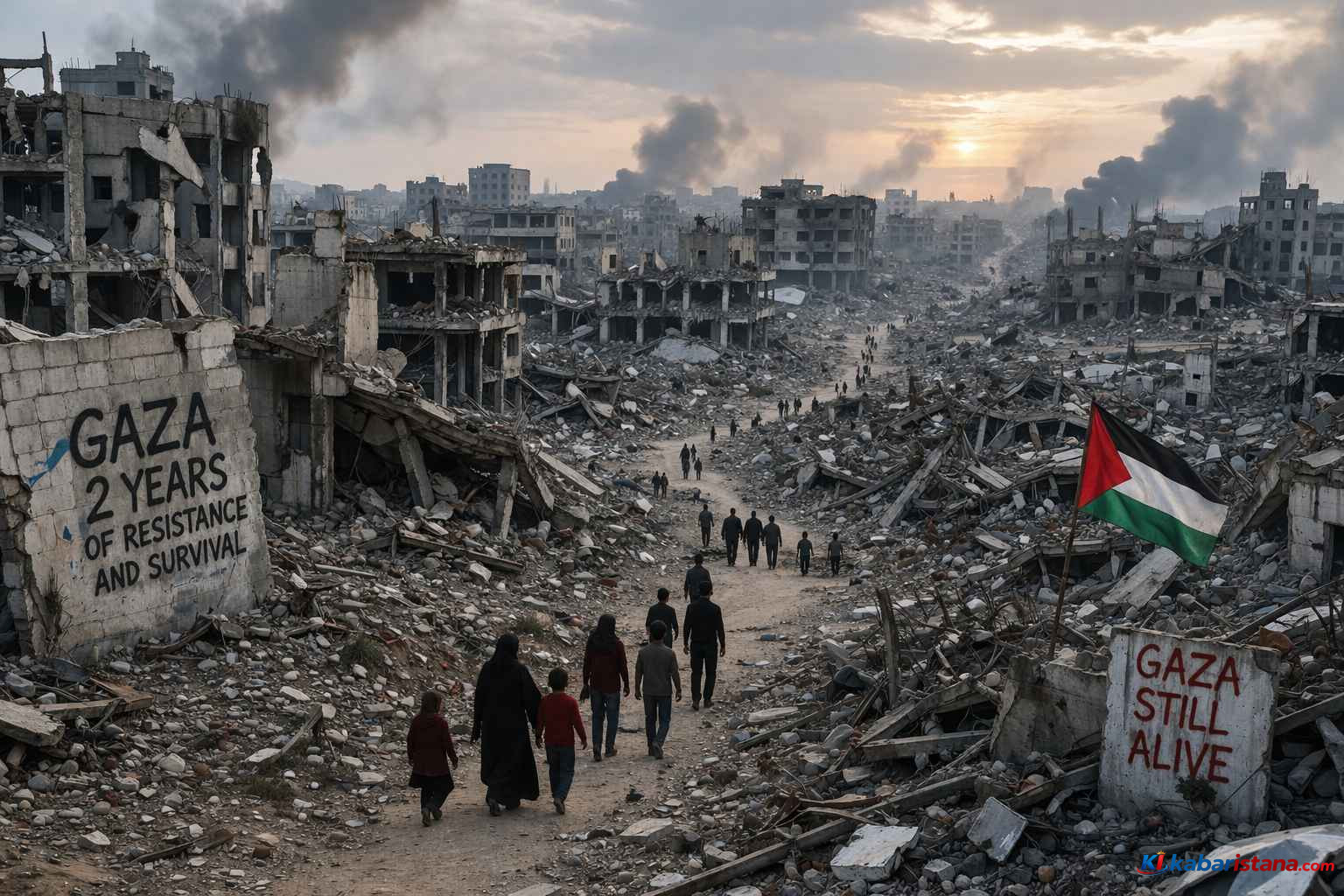 gencatan senjata Gaza dilanggar terlihat dari kehancuran bangunan di Jalur Gaza