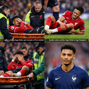 cedera achilles Hugo Ekitike saat Liverpool vs PSG di Anfield Liga Champions