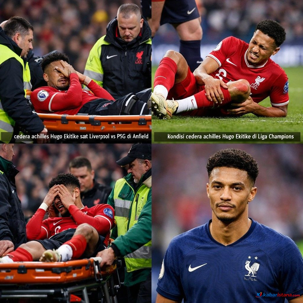 cedera achilles Hugo Ekitike saat Liverpool vs PSG di Anfield Liga Champions