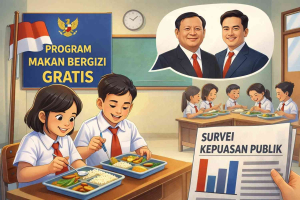 MBG kepuasan publik dalam rilis survei Poltracking Indonesia menampilkan Masduri Amrawi dan tim