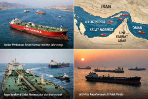 tanker Pertamina Selat Hormuz dan aktivitas kapal minyak di Teluk Persia dengan peta jalur distribusi energi
