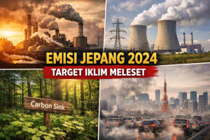 emisi Jepang 2024 dari industri, pembangkit listrik, hutan penyerap karbon, dan polusi udara di Tokyo
