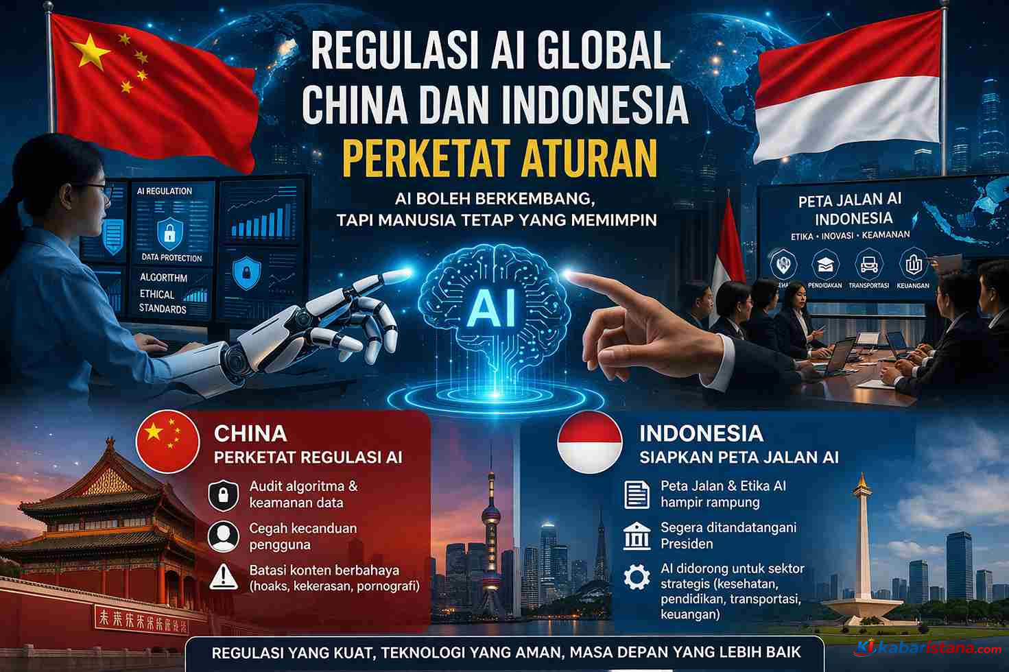 regulasi AI global China dan Indonesia dalam penguatan aturan kecerdasan buatan untuk keamanan dan etika teknologi