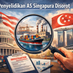 Ilustrasi penyelidikan AS Singapura yang menyoroti perdagangan internasional, industri manufaktur, dan dugaan kerja paksa.
