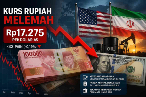 Ilustrasi kurs rupiah melemah terhadap dolar AS akibat ketegangan global dan kenaikan harga minyak