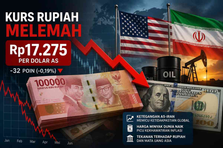 Ilustrasi kurs rupiah melemah terhadap dolar AS akibat ketegangan global dan kenaikan harga minyak