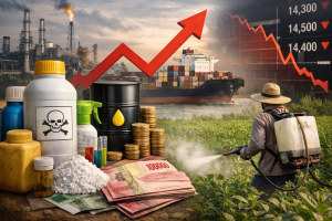 Ilustrasi kenaikan biaya impor bahan baku pestisida yang berdampak pada industri dan petani akibat harga energi global dan gangguan rantai pasok.