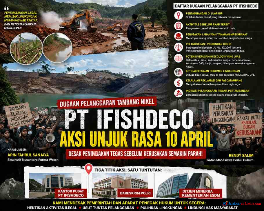 dugaan pelanggaran tambang nikel PT Ifishdeco aksi unjuk rasa 10 April Konawe Selatan