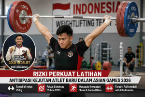 Rizki Asian Games menjalani latihan angkat besi untuk persiapan Asian Games 2026