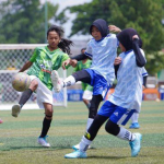 MLSC Bekasi 2025 Saira Clara Devina menggiring bola di final KU 12