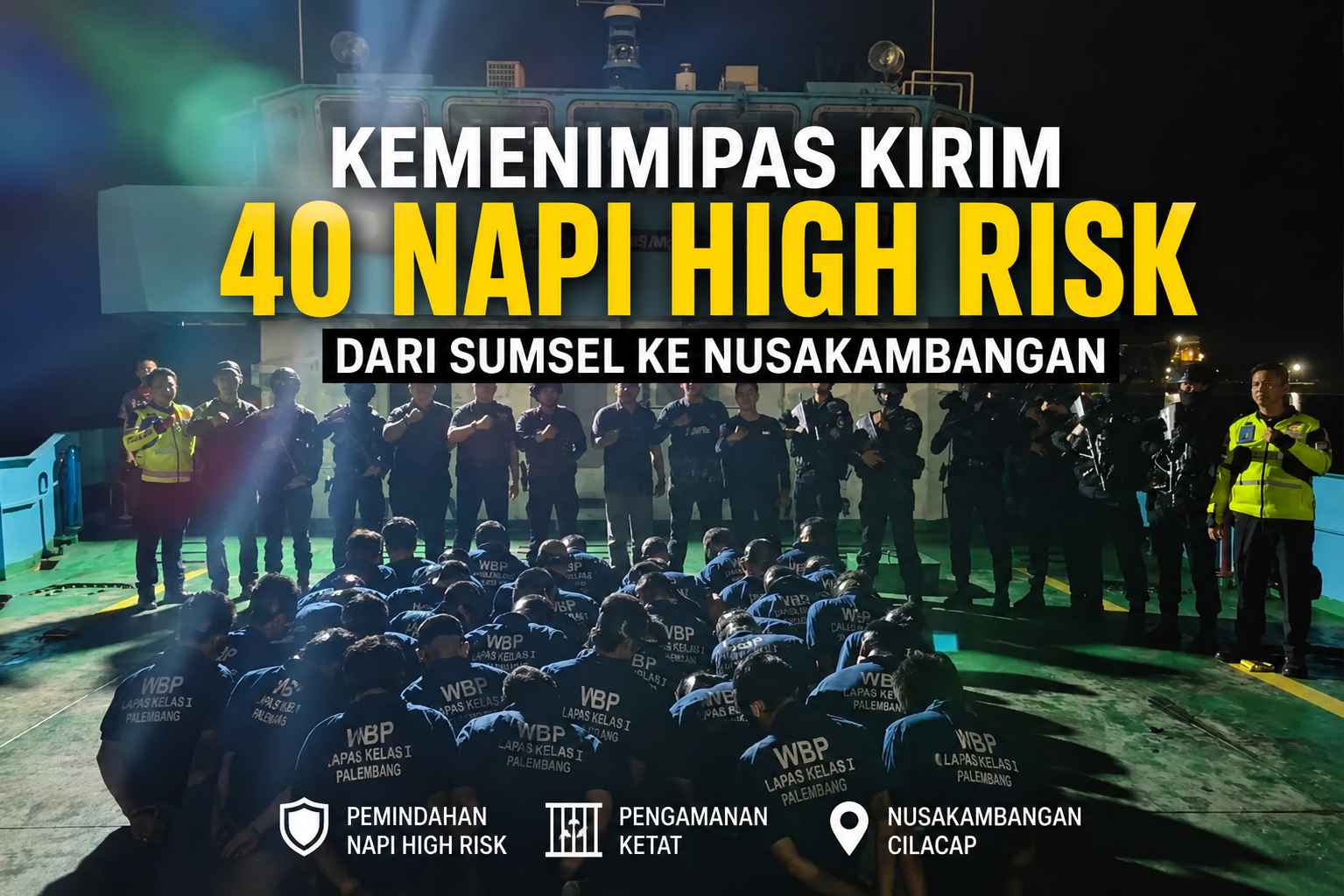 Pemindahan napi high risk Nusakambangan dari Lapas Kelas I Palembang dengan pengawalan ketat petugas Kemenimipas