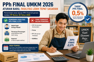 PPh Final UMKM 2026, ilustrasi pelaku usaha kecil mempelajari aturan baru tarif pajak 0,5 persen