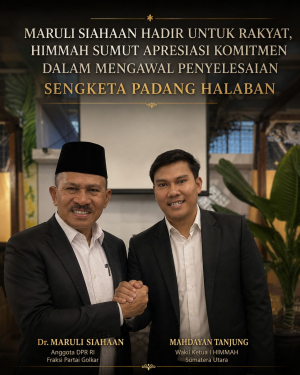 Maruli Siahaan Padang saat mengawal penyelesaian sengketa lahan Padang Halaban dan menerima apresiasi dari HIMMAH Sumut