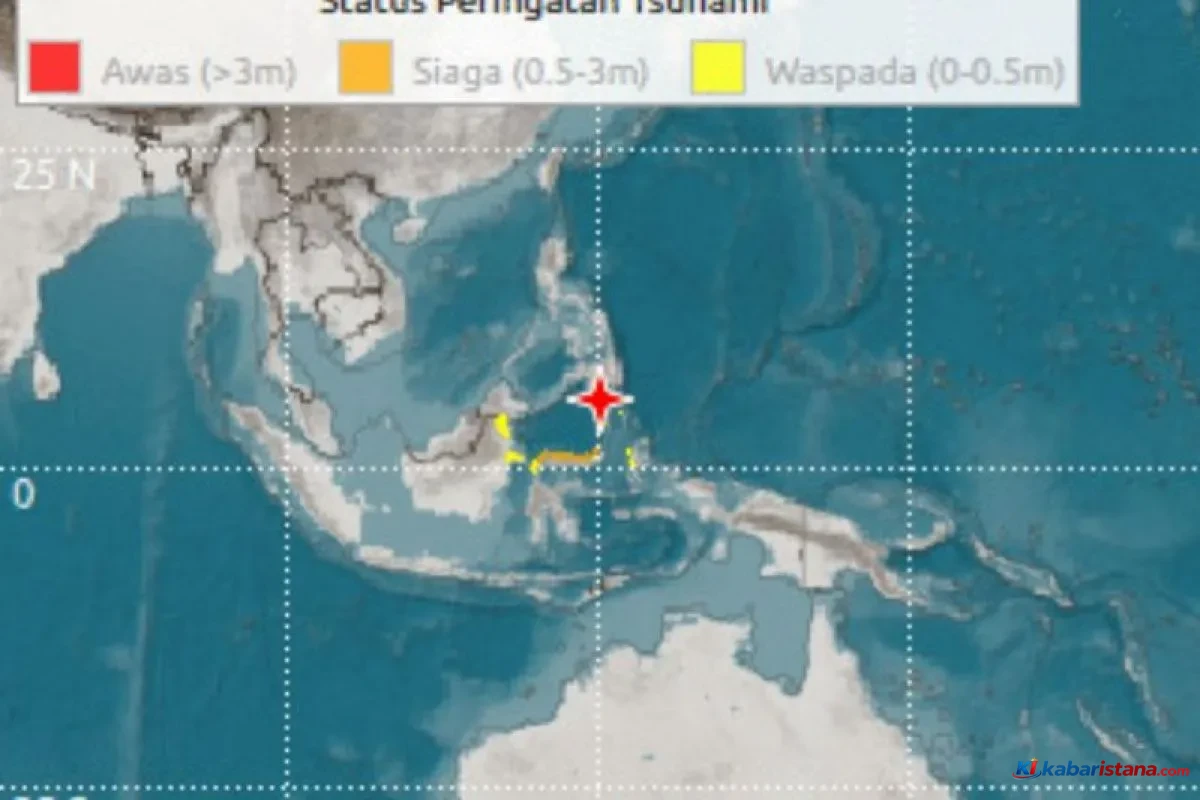 Peta lokasi Gempa Laut Sulawesi dan wilayah terdampak tsunami skala mikro