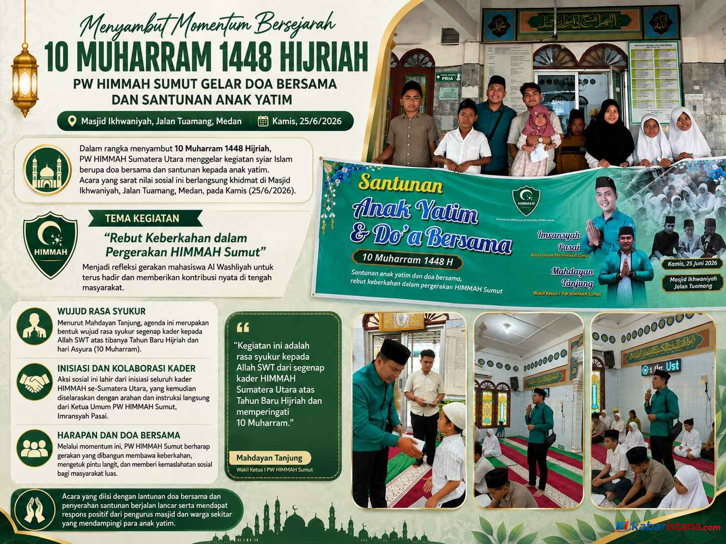 HIMMAH Sumut 10 Muharram menggelar doa bersama dan santunan anak yatim di Masjid Ikhwaniyah Medan