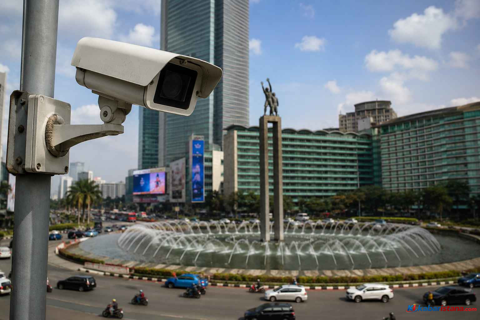 CCTV Bundaran HI milik Pemprov DKI Jakarta berfungsi normal untuk mendukung keamanan dan pemantauan wilayah.