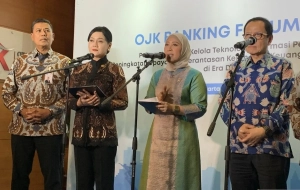 Blokir judi online, Menteri Komunikasi dan Digital Meutya Hafid menyampaikan capaian pemberantasan judi online dalam OJK Banking Forum 2026 di Jakarta.
