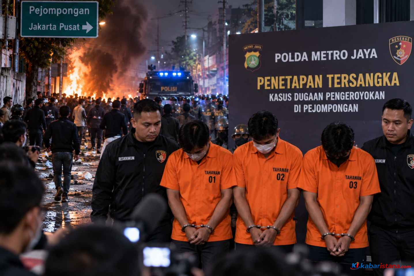 Polda Metro Jaya menetapkan tiga tersangka kasus dugaan pengeroyokan yang menewaskan Bambang Setiawan dalam kerusuhan 27 Agustus 2026.