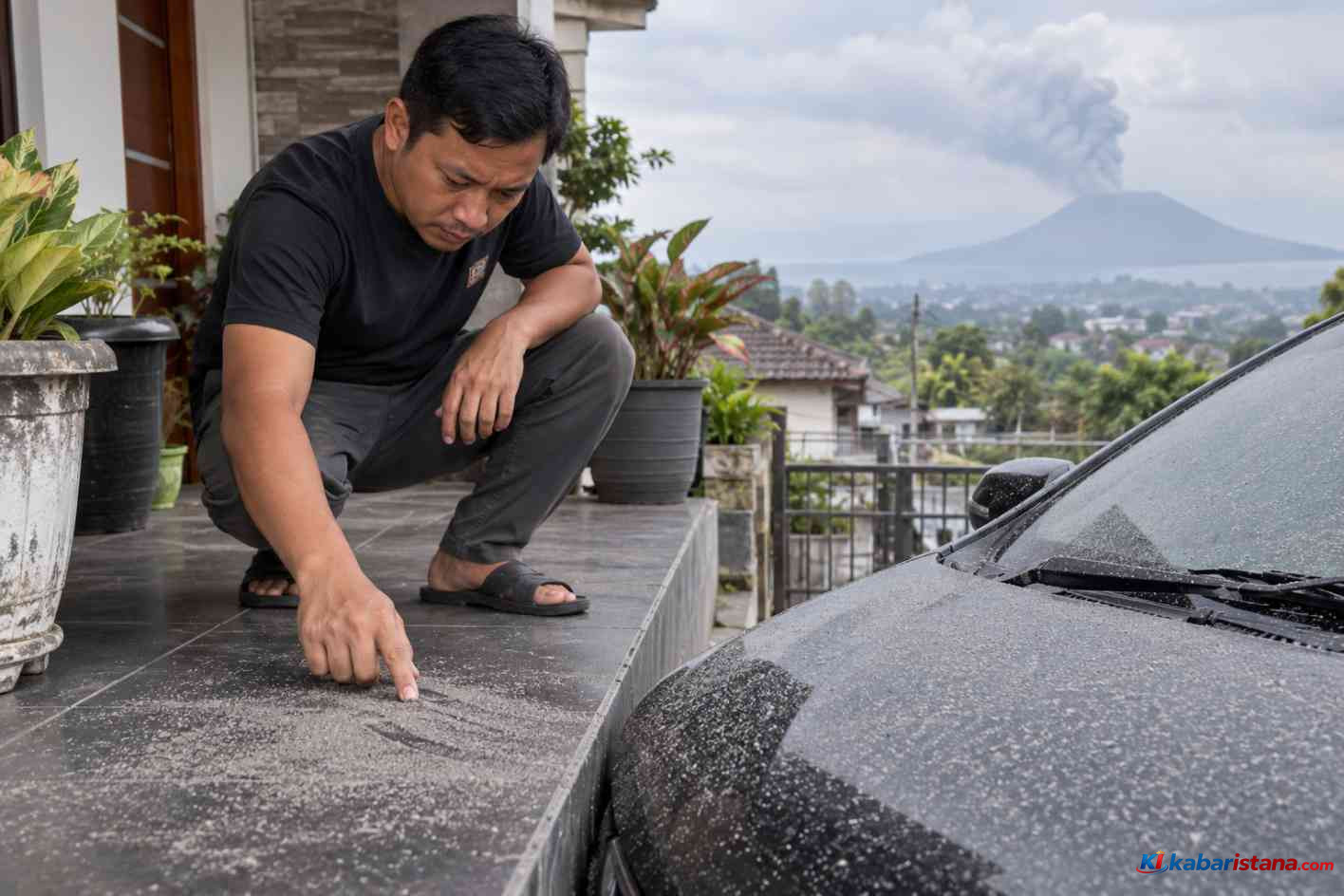 Abu vulkanik Krakatau diduga mencapai Bandung Barat. Warga menemukan material halus di teras rumah dan kendaraan pada Minggu pagi.